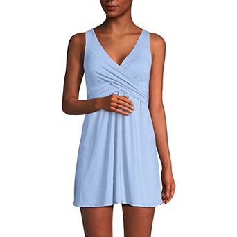 Women's Lands' End Slender Suit Shine Wrap Front Swim Dress Swimsuit