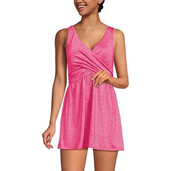 Women's Lands' End Slender Suit Shine Wrap Front Swim Dress Swimsuit