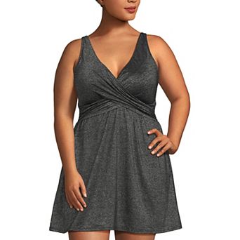 Plus Size Lands' End Shine Wrap Swim Dress Swimsuit