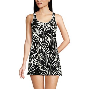 Women's Lands' End Long Torso Scoop Neck Mini Swim Dress Swimsuit