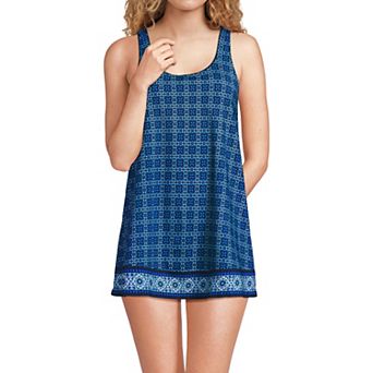 Women's Lands' End Long Torso Scoop Neck Mini Swim Dress Swimsuit
