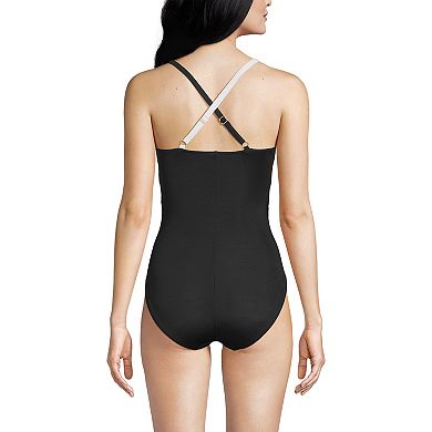 Petite Lands' End Pleated Low Leg One Piece Swimsuit