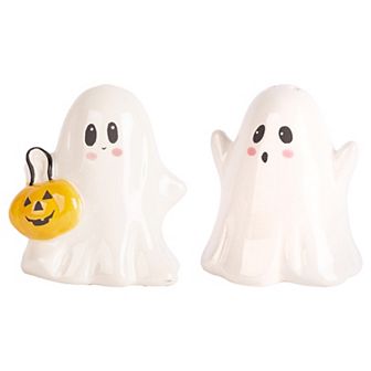 Ghost Salt and Pepper Shakers Set with Pumpkin Design