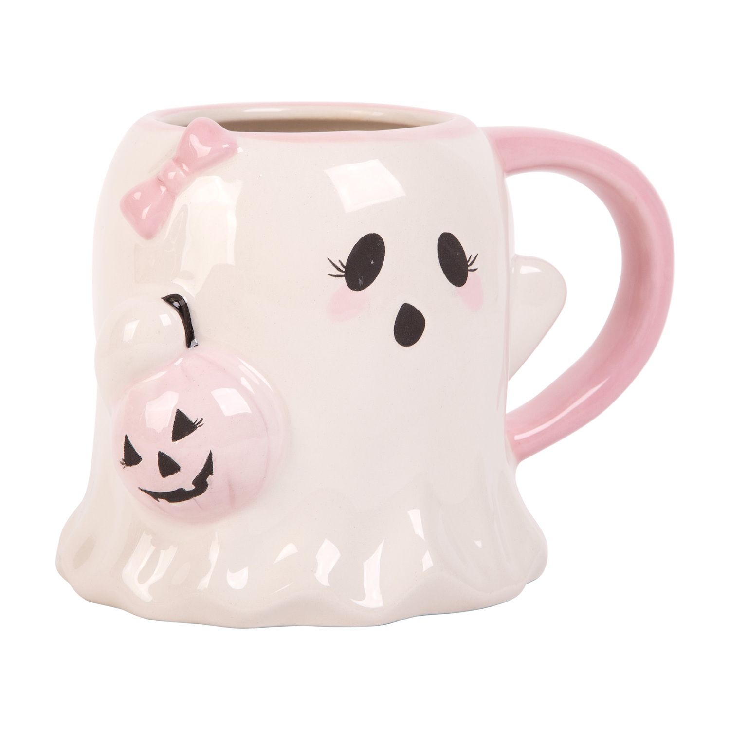 Ghost Mug with Pumpkin and Bow Detail - White