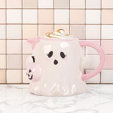 Ghost Mug with Pumpkin and Bow Detail