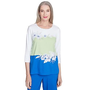 Petite Alfred Dunner Tropical Colorblock Floral Top