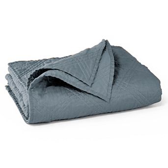 Levtex Home Washed Linen Denim Blue Quilted Throw Blanket