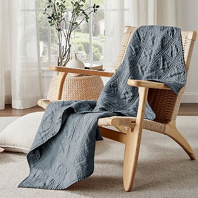 Levtex Home Washed Linen Denim Blue Quilted Throw Blanket