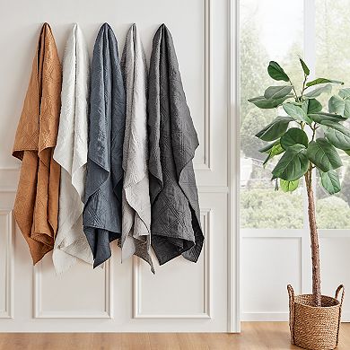 Levtex Home Washed Linen Denim Blue Quilted Throw Blanket