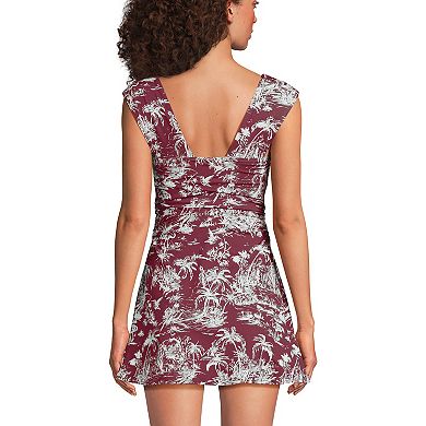 Women's Lands' End Smoothing Square Neck Ruched Swim Dress Swimsuit