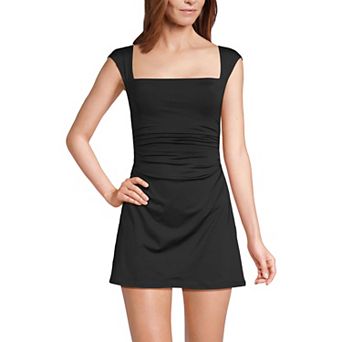 Women's Lands' End Smoothing Square Neck Ruched Swim Dress Swimsuit