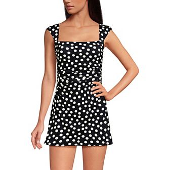 Women's Lands' End Smoothing Square Neck Ruched Swim Dress Swimsuit