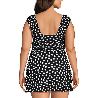 Plus Size Lands' End Smoothing Square Neck Ruched Swim Dress Swimsuit