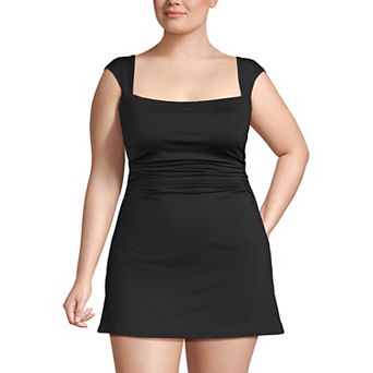 Plus Size Lands' End Smoothing Square Neck Ruched Swim Dress Swimsuit