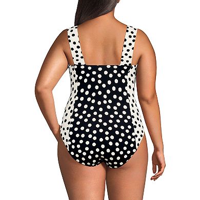 Plus Size Lands' End Square Neck High Leg One-Piece Swimsuit