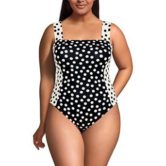 Plus Size Lands' End Square Neck High Leg One-Piece Swimsuit