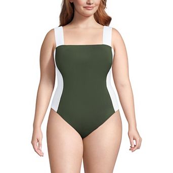 Plus Size Lands' End Square Neck High Leg One-Piece Swimsuit