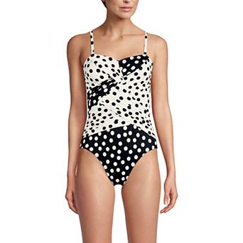 Women's Lands' End Slender Suit Wrap Bandeau One Piece Swimsuit