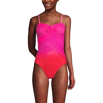 Women's Lands' End Slender Suit Wrap Bandeau One Piece Swimsuit