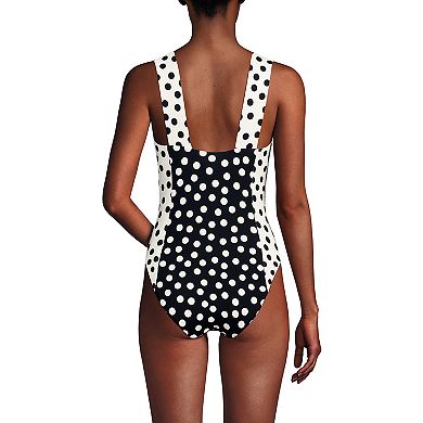 Women's Lands' End Long Torso Square Neck High Leg One-Piece Swimsuit