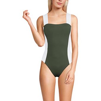 Women's Lands' End Long Torso Square Neck High Leg One-Piece Swimsuit