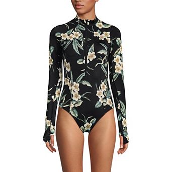 Women's Lands' End Tugless Long Sleeve Rashguard One Piece Swim Suit