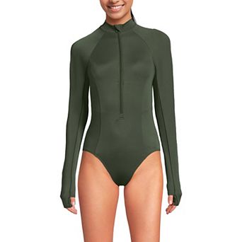 Women's Lands' End Tugless Long Sleeve Rashguard One Piece Swim Suit