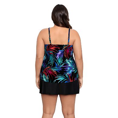 Plus Size Trimshaper Concentric Corners Hank Tankini Swim Top