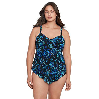 Plus Size Trimshaper Concentric Corners Hank Tankini Swim Top