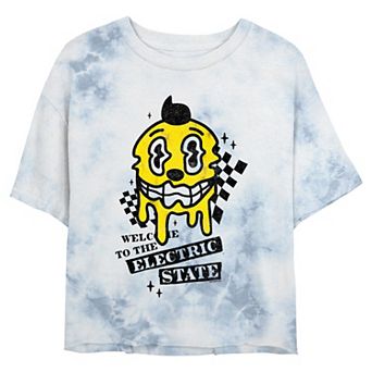 Juniors' The Electric State Kid Cosmo Welcome Paint Drip Cropped Graphic Tee