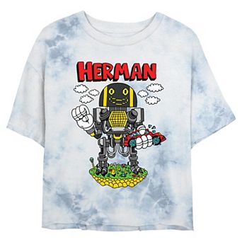 Juniors' The Electric State Herman In Action Cropped Graphic Tee