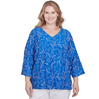 Plus Size Alfred Dunner Scroll Embroidered Cuff Sleeve Top
