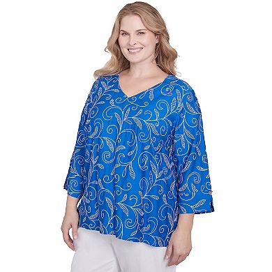 Plus Size Alfred Dunner Scroll Embroidered Cuff Sleeve Top