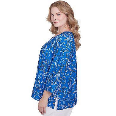 Plus Size Alfred Dunner Scroll Embroidered Cuff Sleeve Top