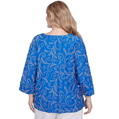 Plus Size Alfred Dunner Scroll Embroidered Cuff Sleeve Top