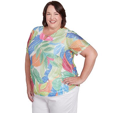 Plus Size Alfred Dunner Textured Tropical Beaded Neck Top