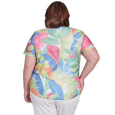 Plus Size Alfred Dunner Textured Tropical Beaded Neck Top