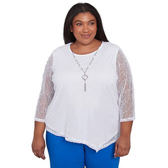 Plus Size Alfred Dunner Popcorn Mesh Top with Necklace
