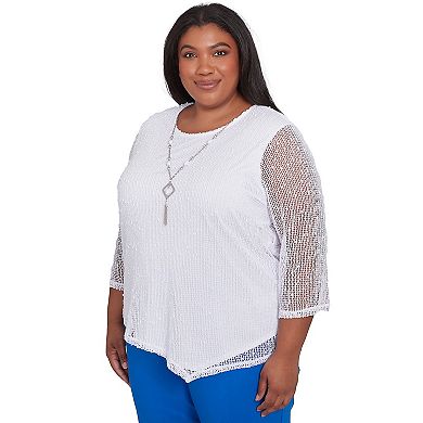 Plus Size Alfred Dunner Popcorn Mesh Top with Necklace