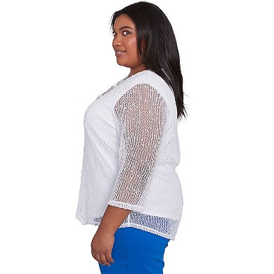Plus Size Alfred Dunner Popcorn Mesh Top with Necklace