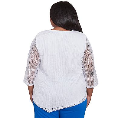Plus Size Alfred Dunner Popcorn Mesh Top with Necklace