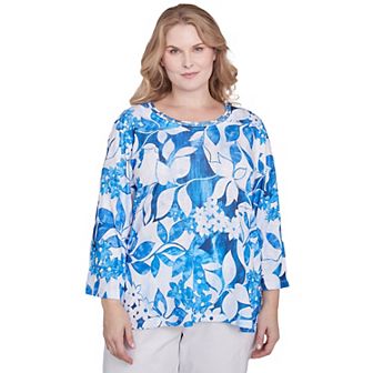 Plus Size Alfred Dunner Monotone Cobalt Floral Top