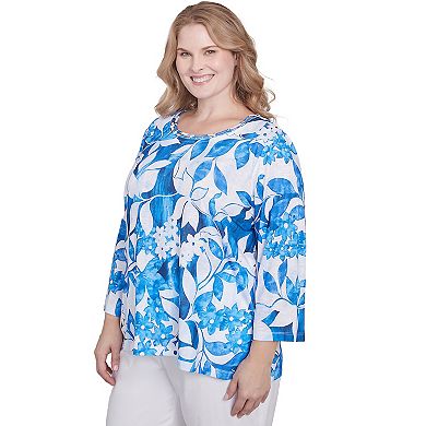Plus Size Alfred Dunner Monotone Cobalt Floral Top