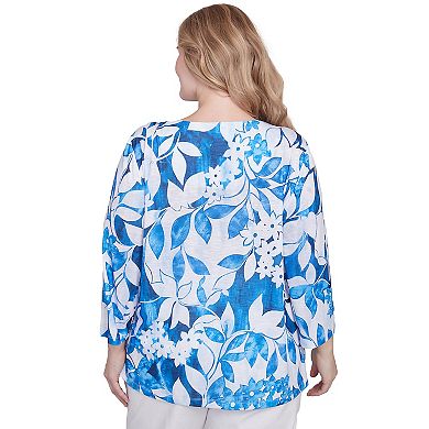 Plus Size Alfred Dunner Monotone Cobalt Floral Top