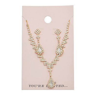 You're Invited Simulated Crystal Pendant Necklace & Earrings Set