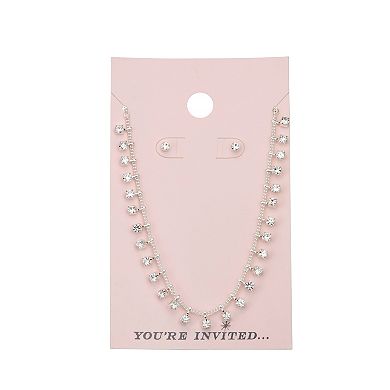 You're Invited Silver Tone Simulated Crystal Collar Necklace & Stud Earrings Set