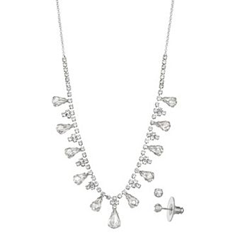 You're Invited Silver Tone Simulated Crystal Frontal Necklace & Stud Earrings Set