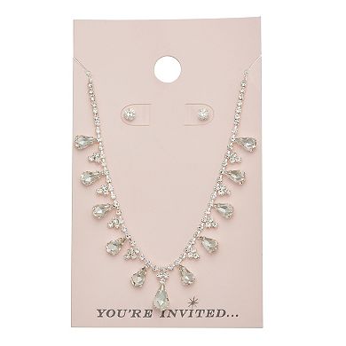 You're Invited Silver Tone Simulated Crystal Frontal Necklace & Stud Earrings Set