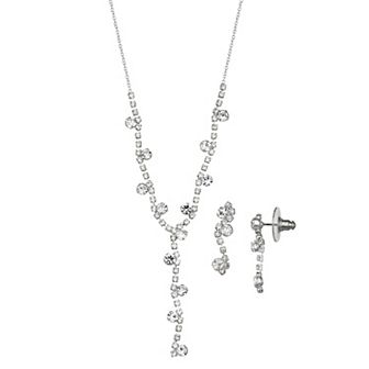You're Invited Silver Tone Simulated Crystal Y-Necklace & Earrings Set