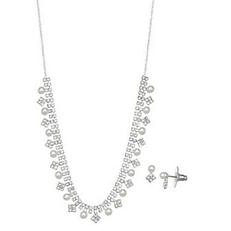 You're Invited Silver Tone Simulated Crystal & Simulated Pearl Frontal Necklace & Earrings Set